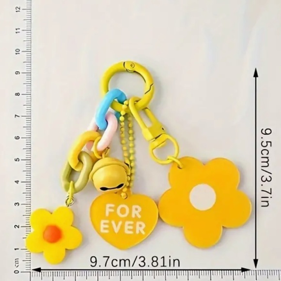 Vibrant Flower Heart Keychain - Durable Stainless Steel, Colorful Rainbow Design - Picture 3 of 3